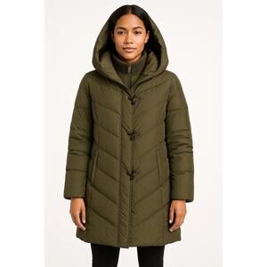 2010s Lauren Ralph Lauren Down Puffer Coat Shawl Collar Hood Olive Green Medium